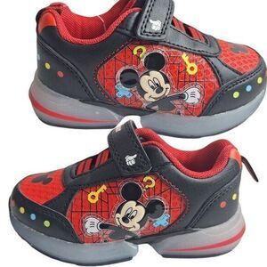 MICKEY Boys Light-Up Shoes Sneakers Toddlers Size 7 (15 Cm) New color Red Black‎